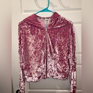 Pink velour crop zip up